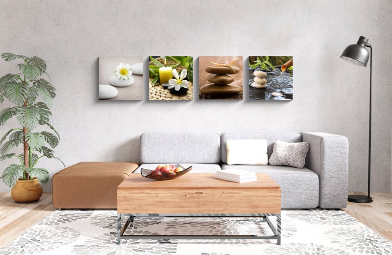 NAN Wind Zen Canvas Wall Art Spa Still Life with Green Bamboo Fountain and Zen Stone Jasmine Flower Painting Pictures for Home Decoration Modern Painting Wall Decor Canvas - Image 4